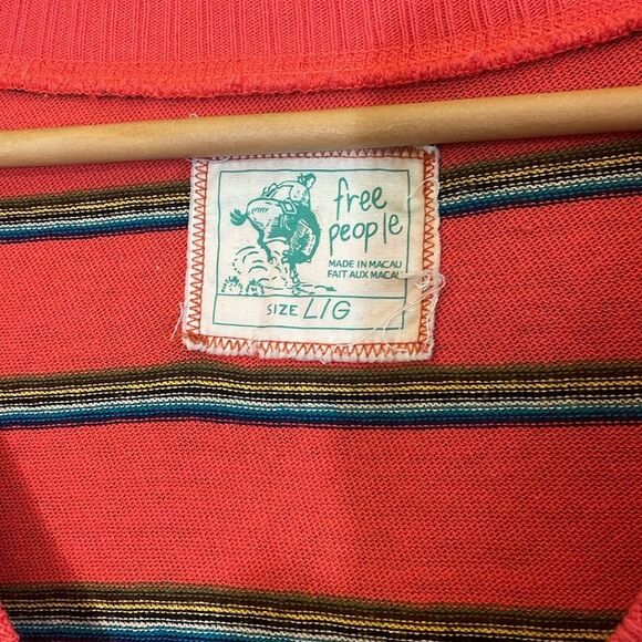 Y2K VTG Free People Striped Sweater V-Neck Cotton Long Sleeve Sz L - Picture 4 of 8